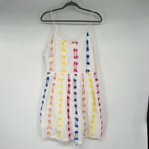 NWT Lou & Grey LOFT Cami Tank Dress Womens M White Cotton Fiesta Pom Pom Fringe